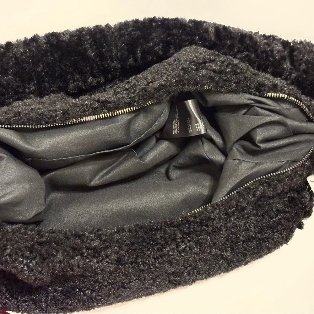 Anthropologie Black Sherpa Crossbody Sling Hobo Bag Gold Zippered New with Tags